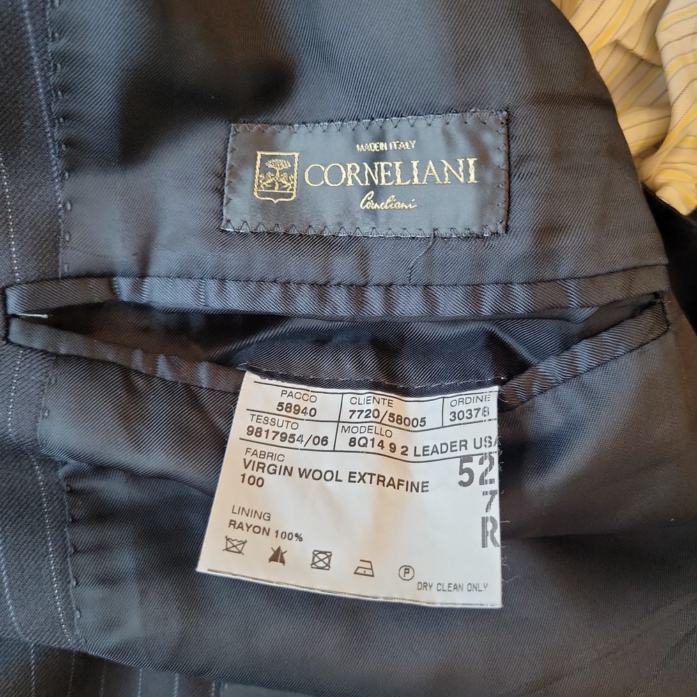 Corneliani Suit Men's 42R Wool 3 Piece Pinstripes Black Pants 35x31 Vest (52 EU) - Picture 7 of 15